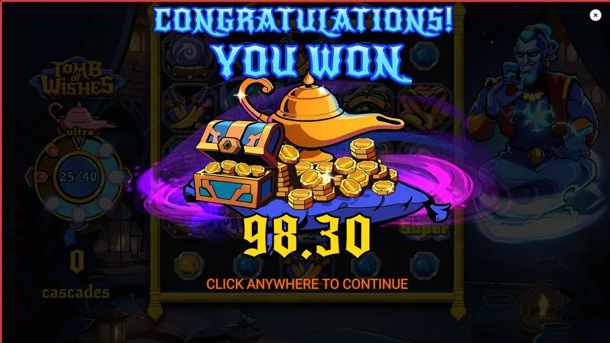 Tampilan visual slot Tomb of Wishes dengan latar ruang harta karun Arabian